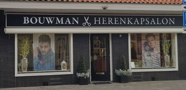 De gevel van Herenkapsalon G. Bouwman aan de Pieter Lastmanweg in Amstelveen.
